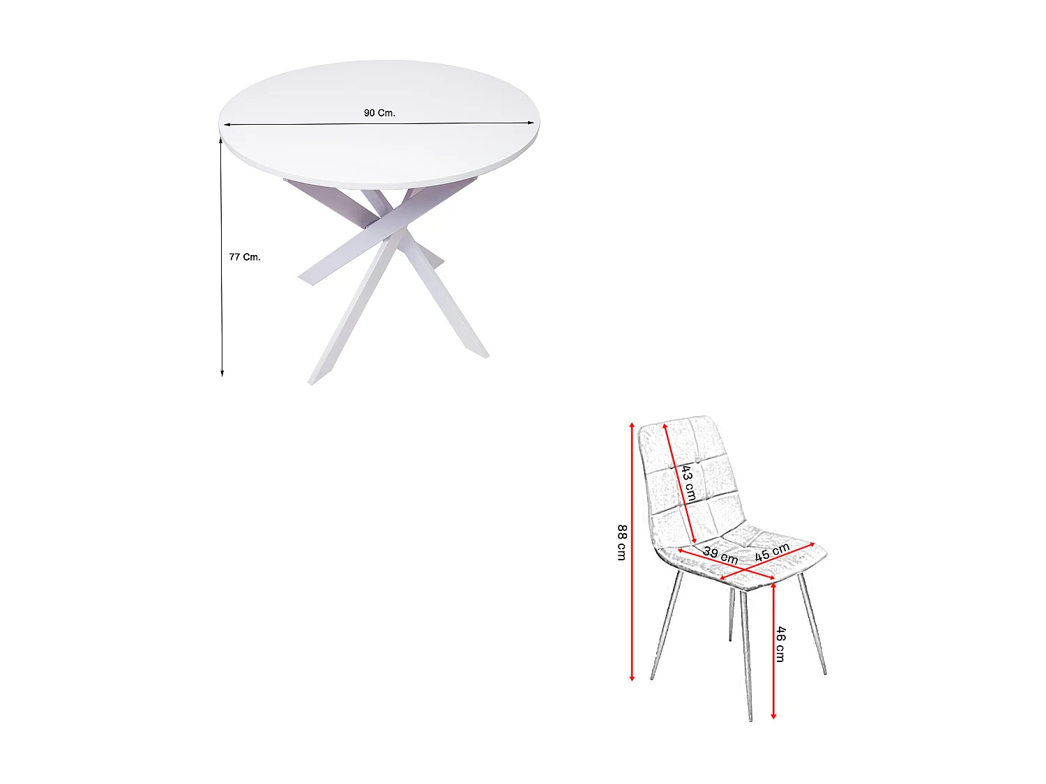 Eetkamermeubels, Set van 4 Eetkamerstoelen, Gestoffeerde Stoel, EetkamerstoelRonde vaste eettafel ZEN, Mat wit, Poten wit