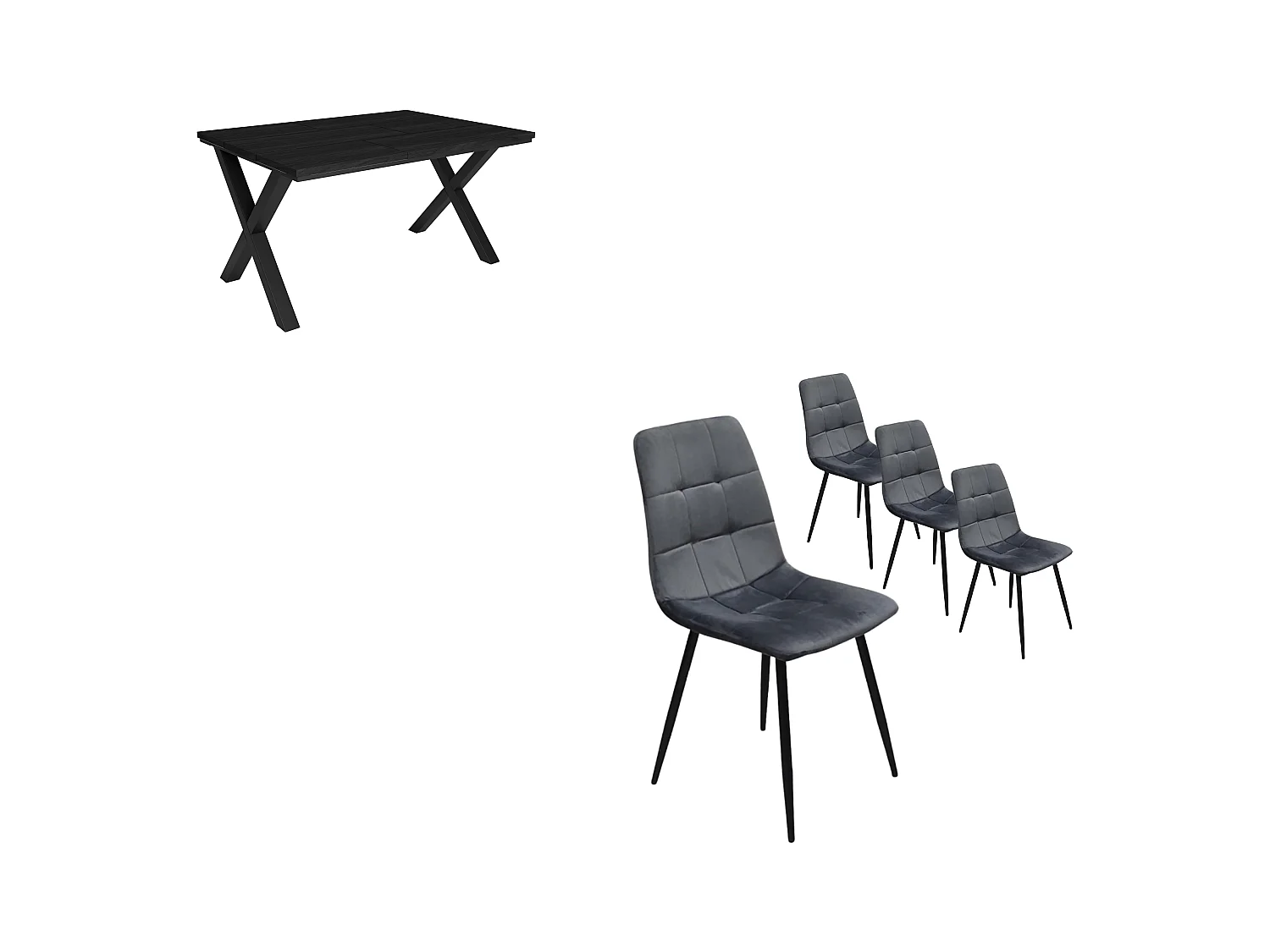 Eetkamermeubels, Tafel, 140x90x75cm, Zwart, Industriële stijl, Set van 4 Eetkamerstoelen, Gestoffeerde Stoel