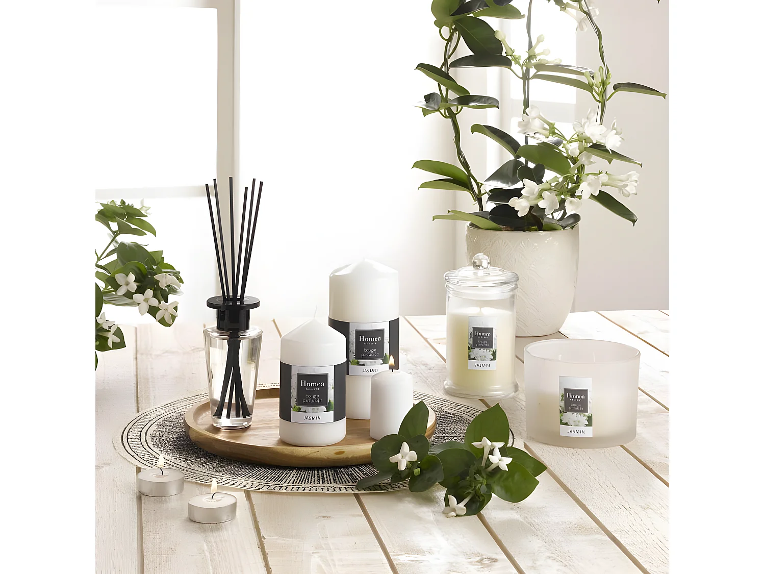 Lot de 4 Bougies Pilier "Essentiel II" 6cm Jasmin