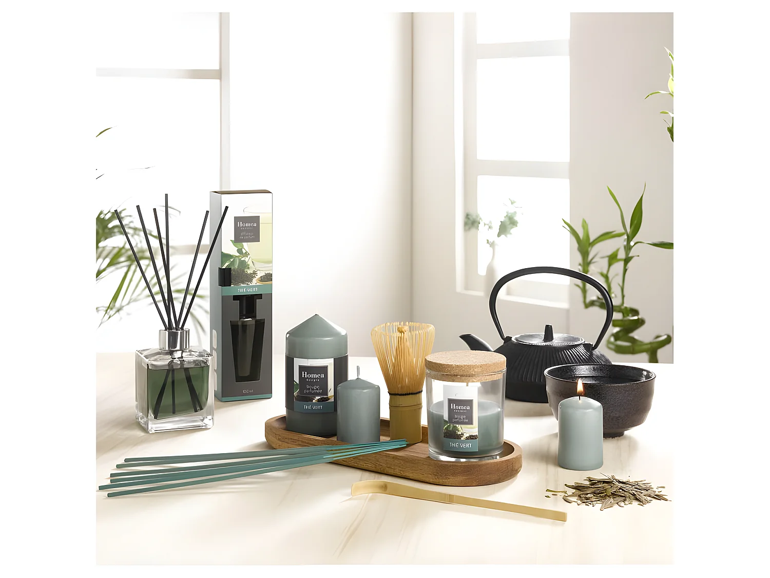 Lot de 4 Bougies Pilier "Essentiel II" 6cm Thé Vert