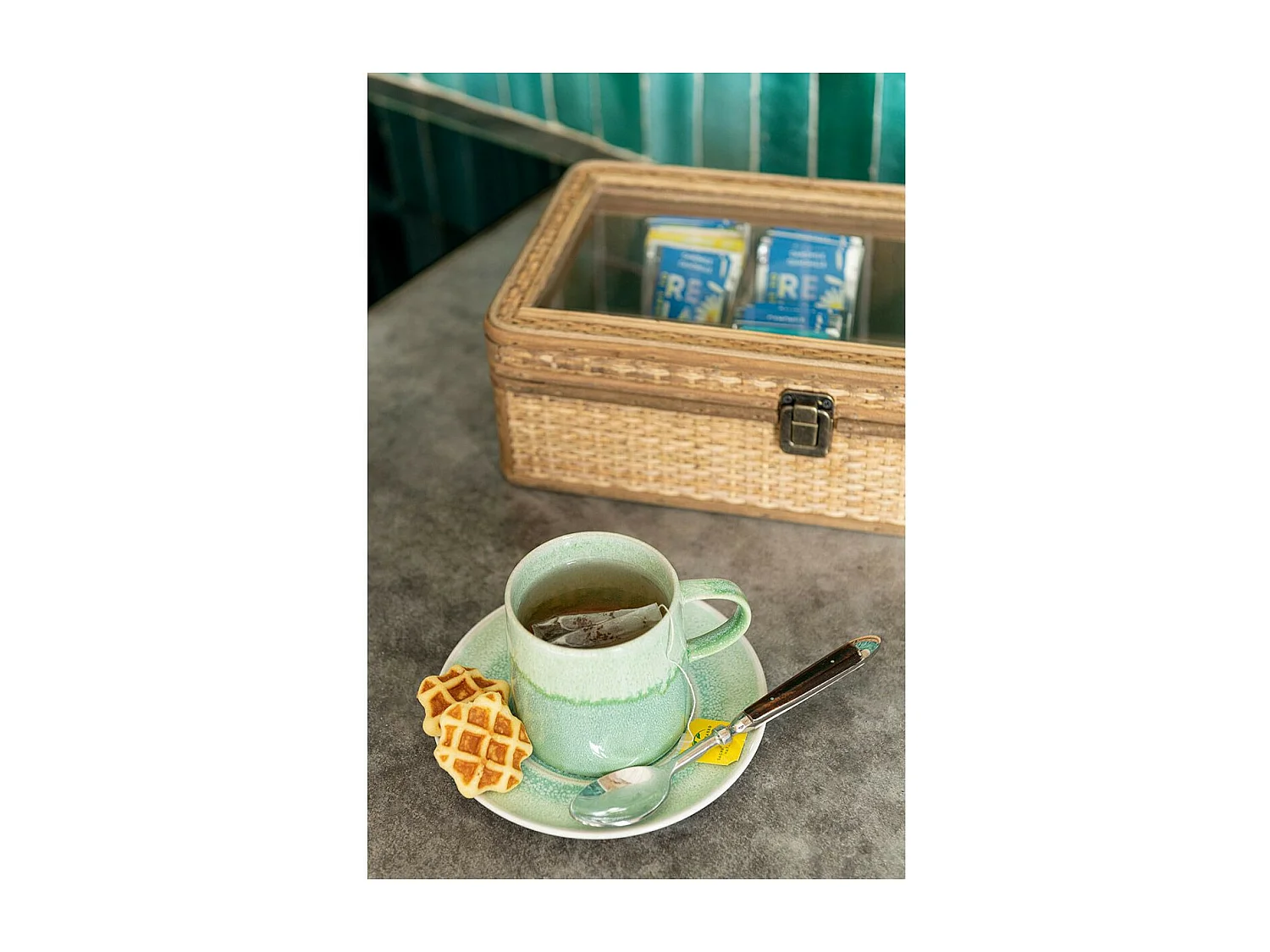 Ensemble Tasse & Sous-Tasse en Porcelaine "Lara" 16cm Vert