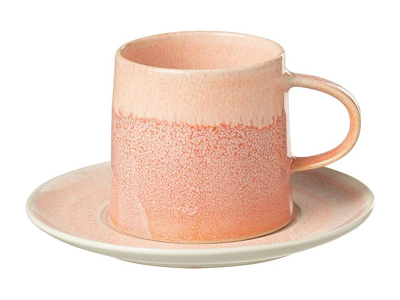 Ensemble Tasse & Sous-Tasse en Porcelaine "Lara" 16cm Saumon