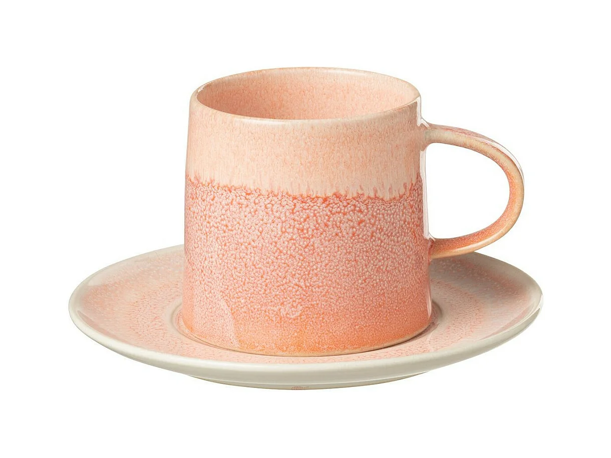 Ensemble Tasse & Sous-Tasse en Porcelaine "Lara" 16cm Saumon