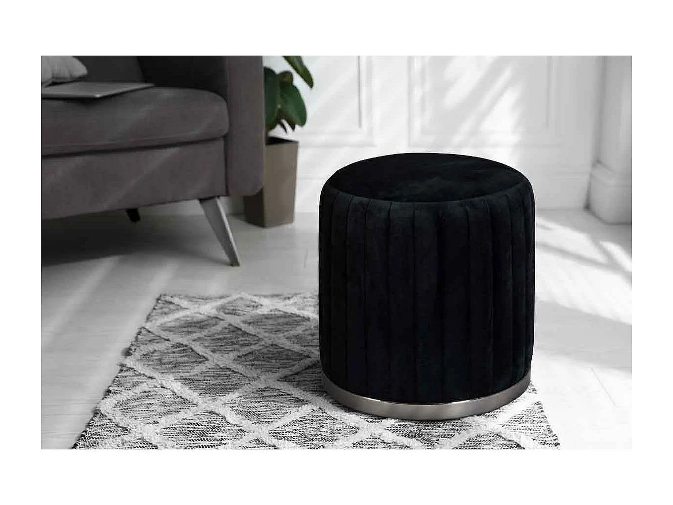 Tabouret Rond Design "Doric" 46cm Noir & Gris