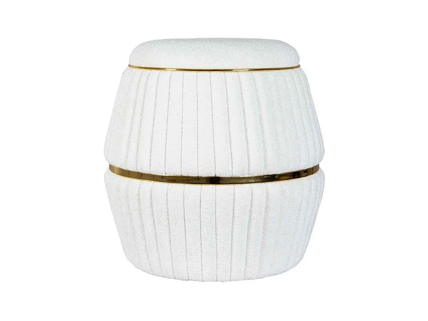 Pouf Matelassé Design "Doric" 53cm Blanc & Or