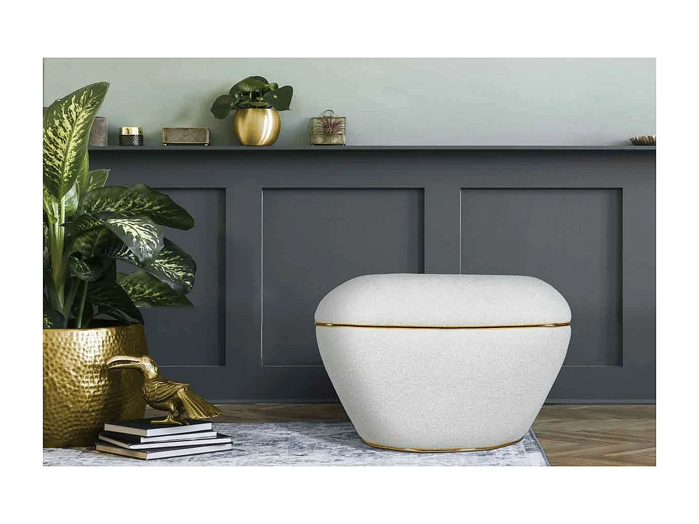 Tabouret Carré Déco "Contessa" 60cm Blanc & Or