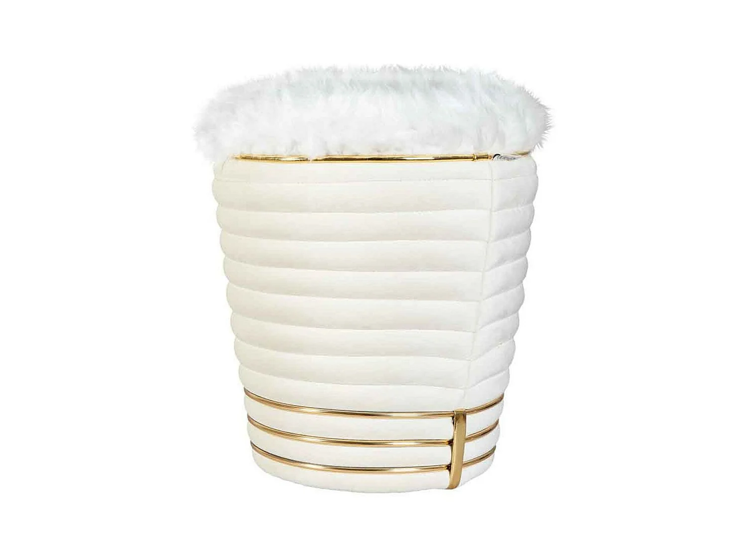 Tabouret Design en Tissu "Doric" 50cm Ivoire & Or