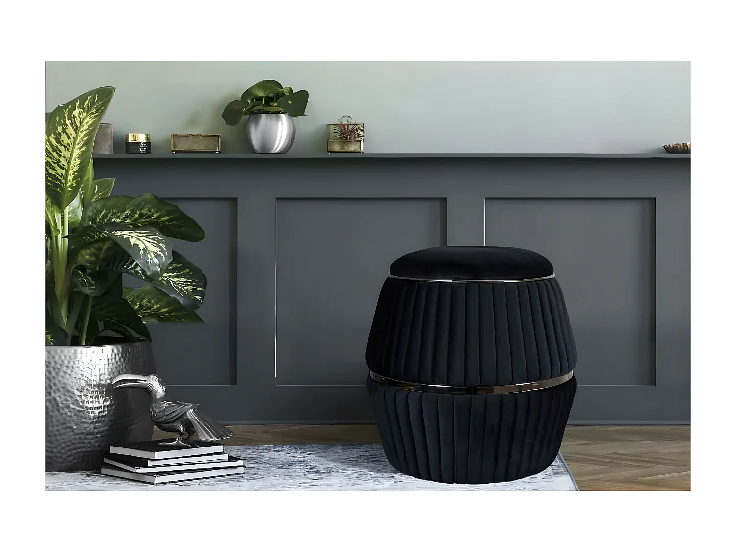 Pouf Rond Design "Doric" 53cm Noir & Gris