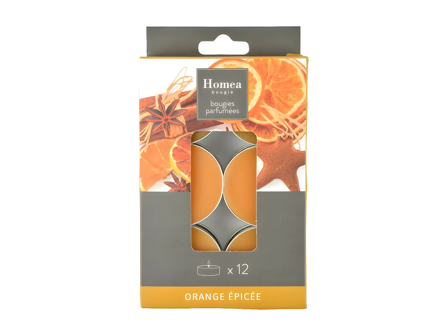 Lot de 12 Bougies Chauffe-Plat "Essentiel II" 3,5cm Orange Epicée