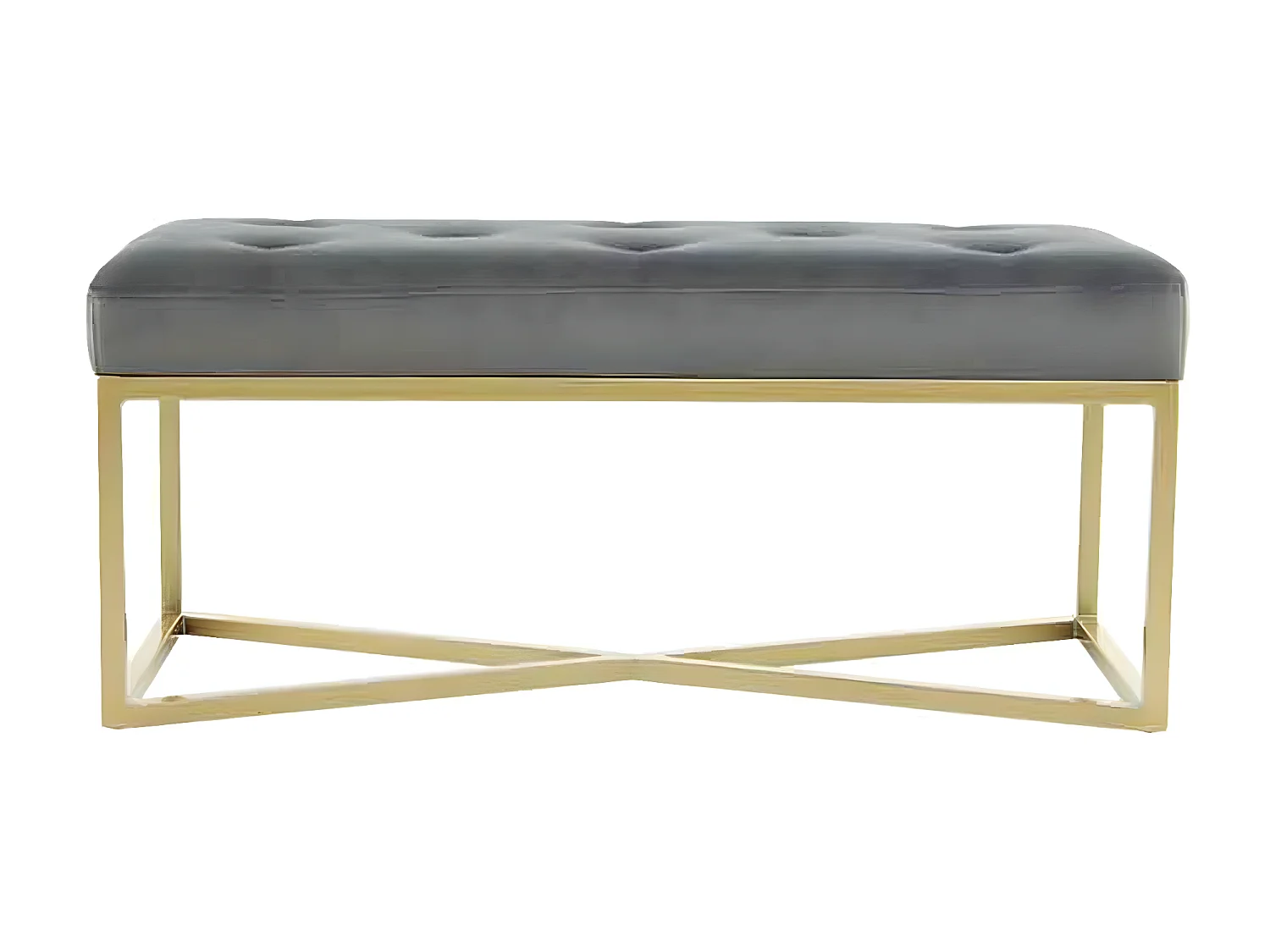 Banc en Velours Design "Diaz" 90cm Gris & Or