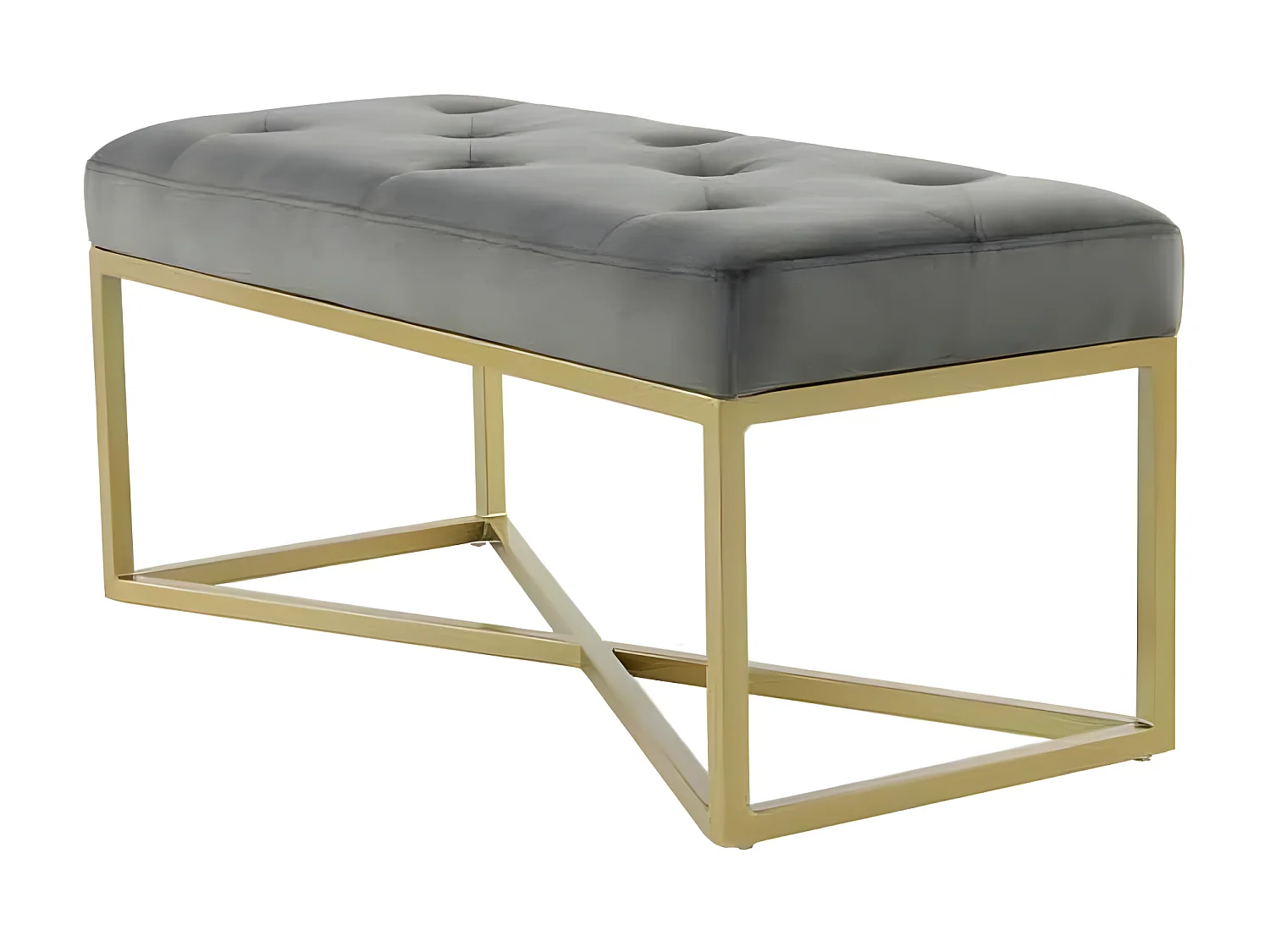 Banc en Velours Design "Diaz" 90cm Gris & Or