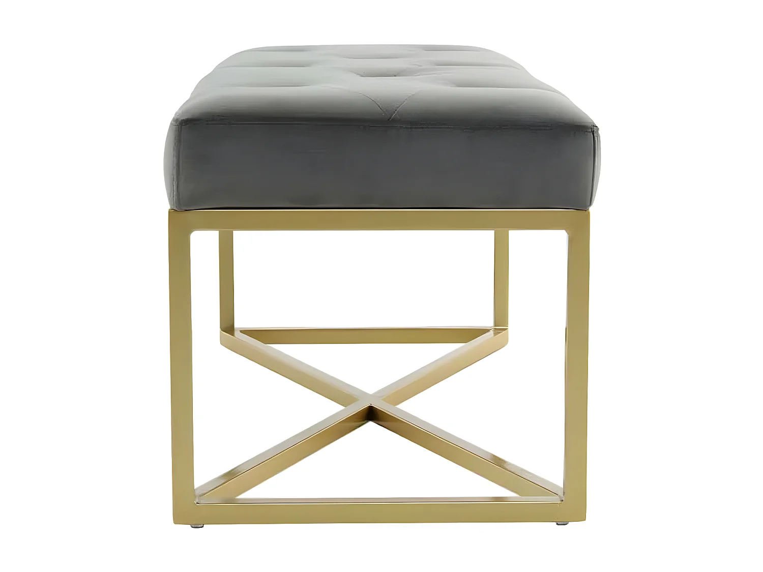 Banc en Velours Design "Diaz" 90cm Gris & Or