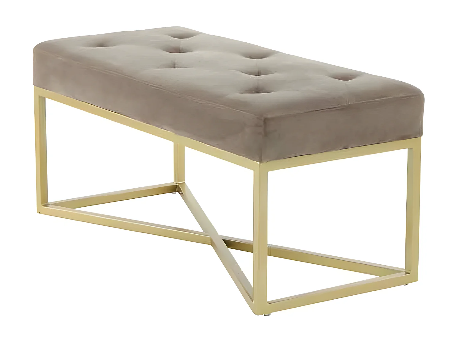 Banc en Velours Design "Diaz" 90cm Taupe & Or