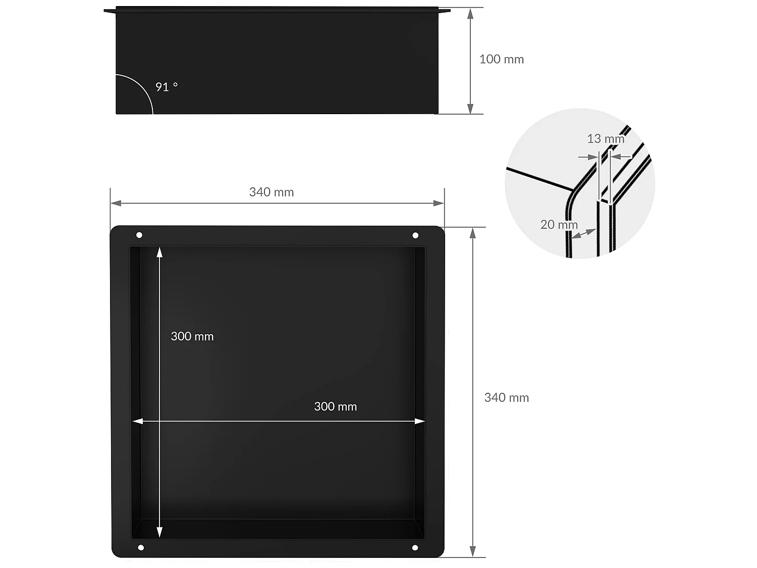 Niche murale de douche Tablette de douche en acier inoxydable Étagère de douche