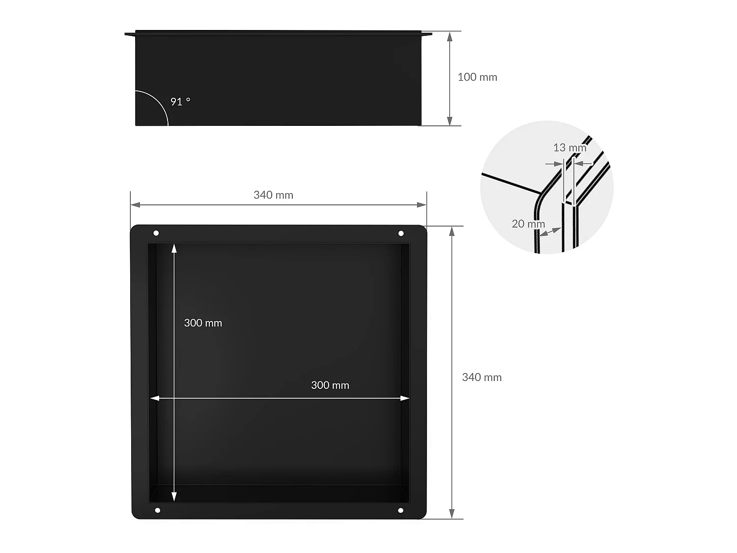 Estante de ducha para nicho de pared Estante de ducha de acero inoxidable negro
