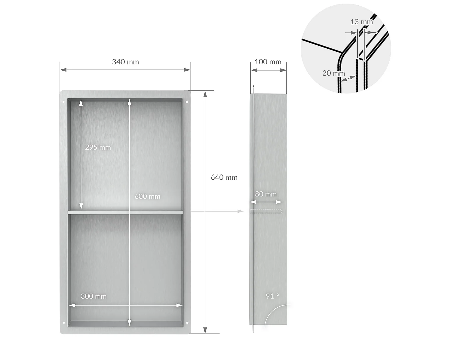 Niche murale Niche de douche 2 niveaux Acier inoxydable Étagère de douche Argent