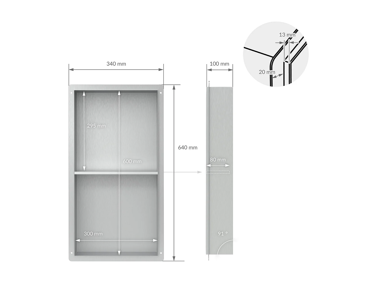 Niche murale Niche de douche 2 niveaux Acier inoxydable Étagère de douche Argent