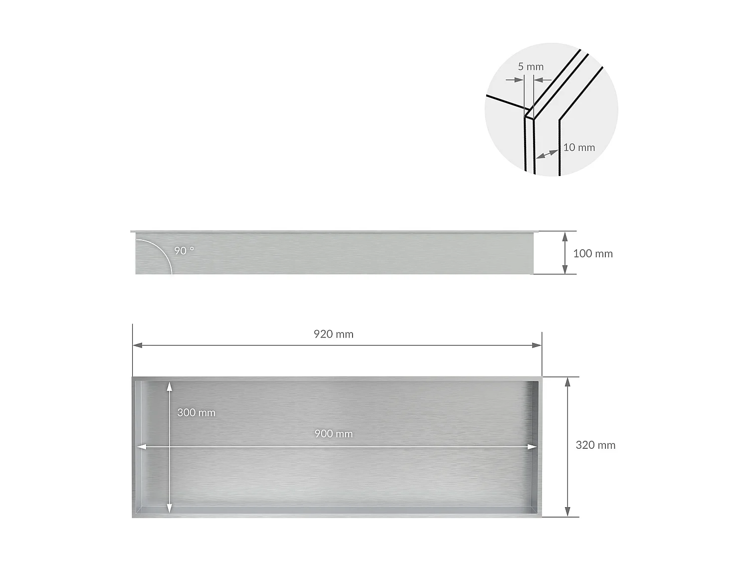Niche murale de douche Tablette de douche en acier inoxydable Étagère de douche