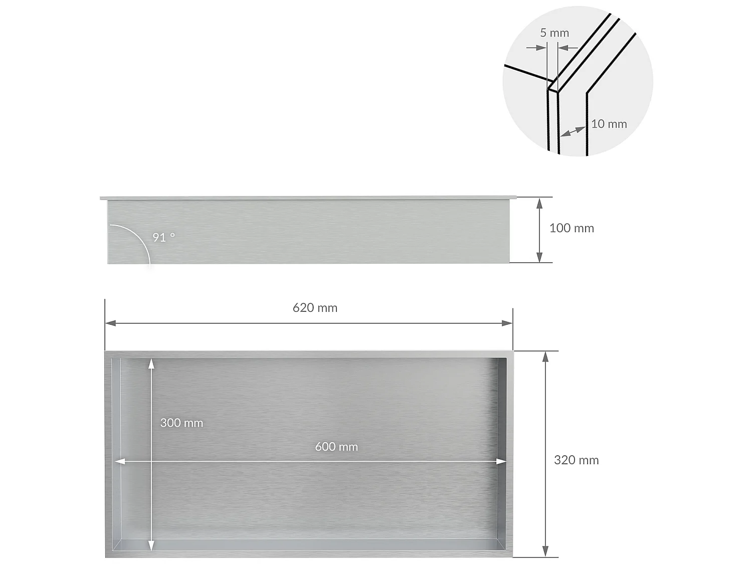 Niche murale de douche Tablette de douche en acier inoxydable Étagère de douche