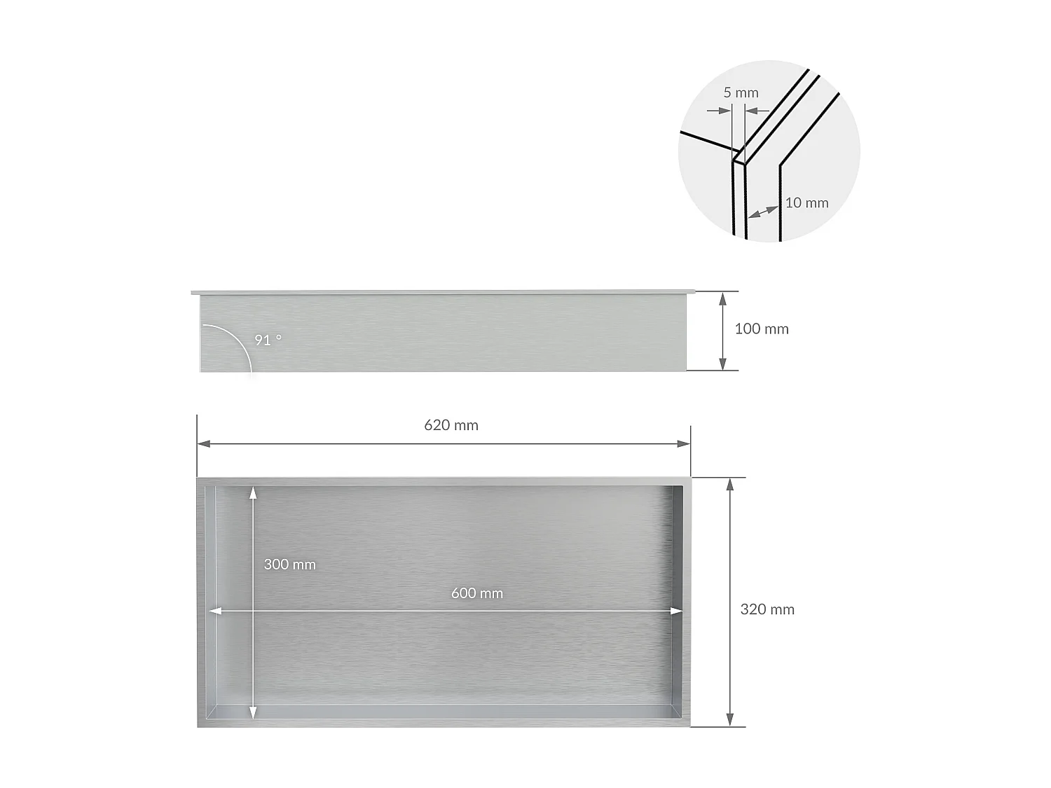 Niche murale de douche Tablette de douche en acier inoxydable Étagère de douche