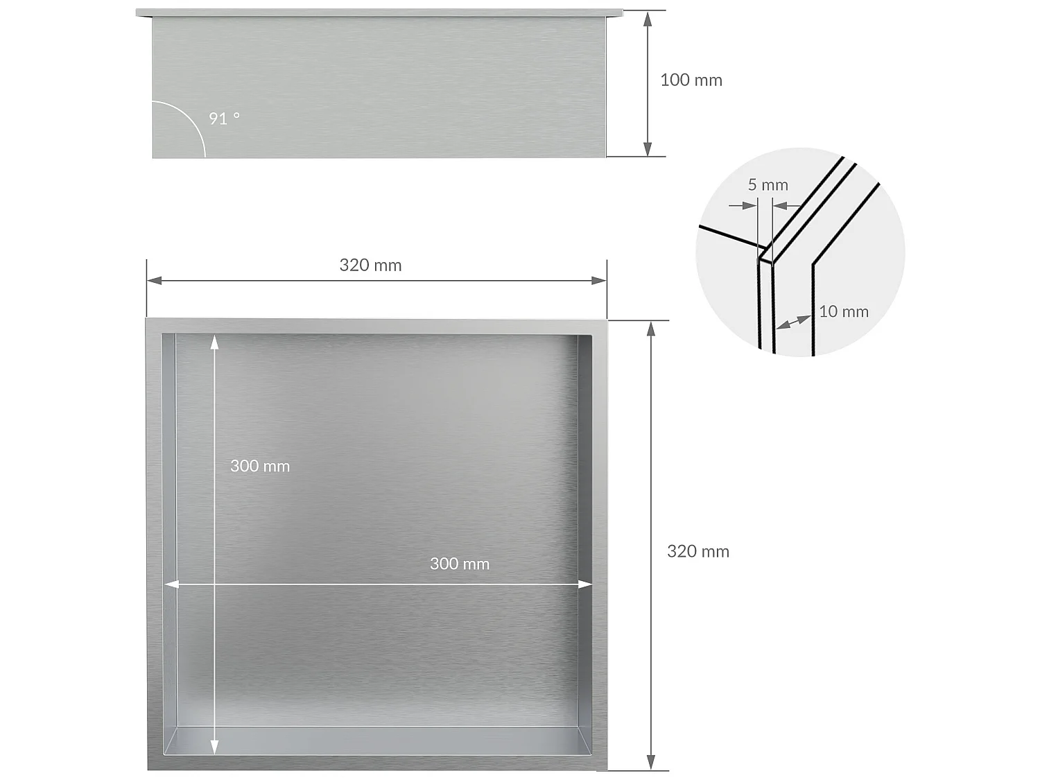 Niche murale de douche Tablette de douche en acier inoxydable Étagère de douche