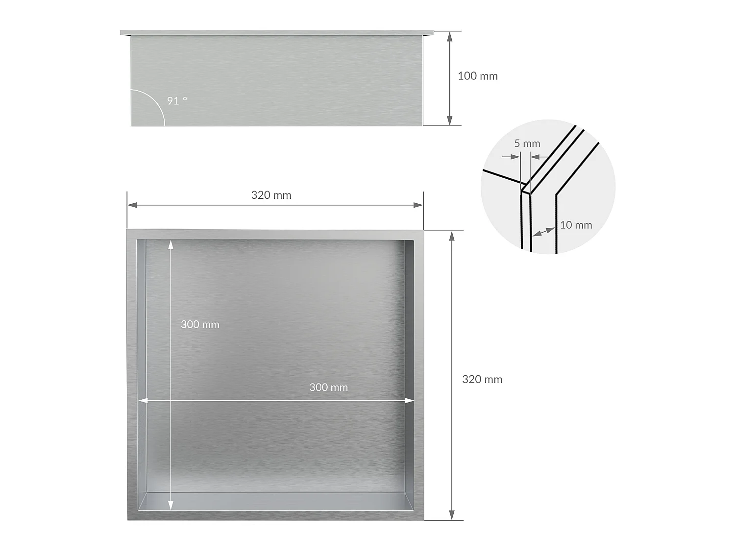 Nicho de pared Estante de ducha Acero inoxidable Estante de ducha Plata 30 x 30