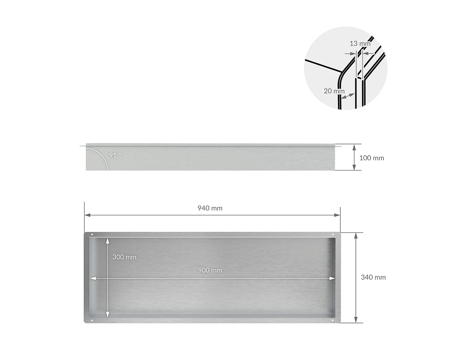 Mensola da parete per doccia Mensola da doccia in acciaio inox Argento 90 x 30 x