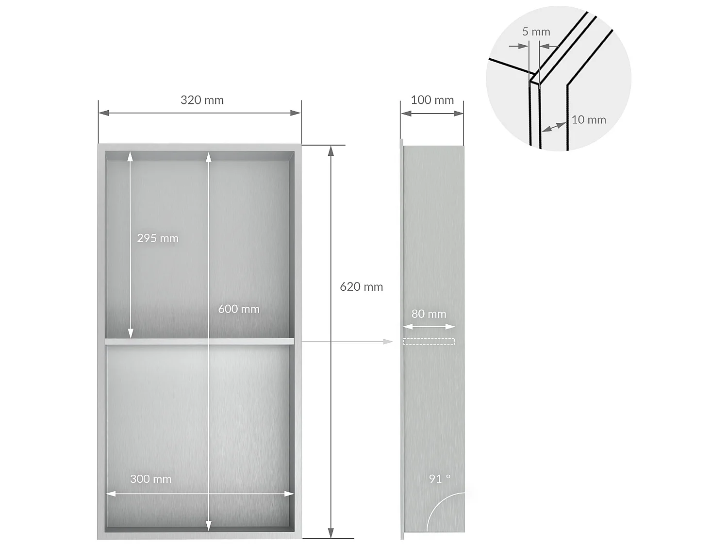 Niche murale Niche de douche 2 niveaux Acier inoxydable Étagère de douche Argent