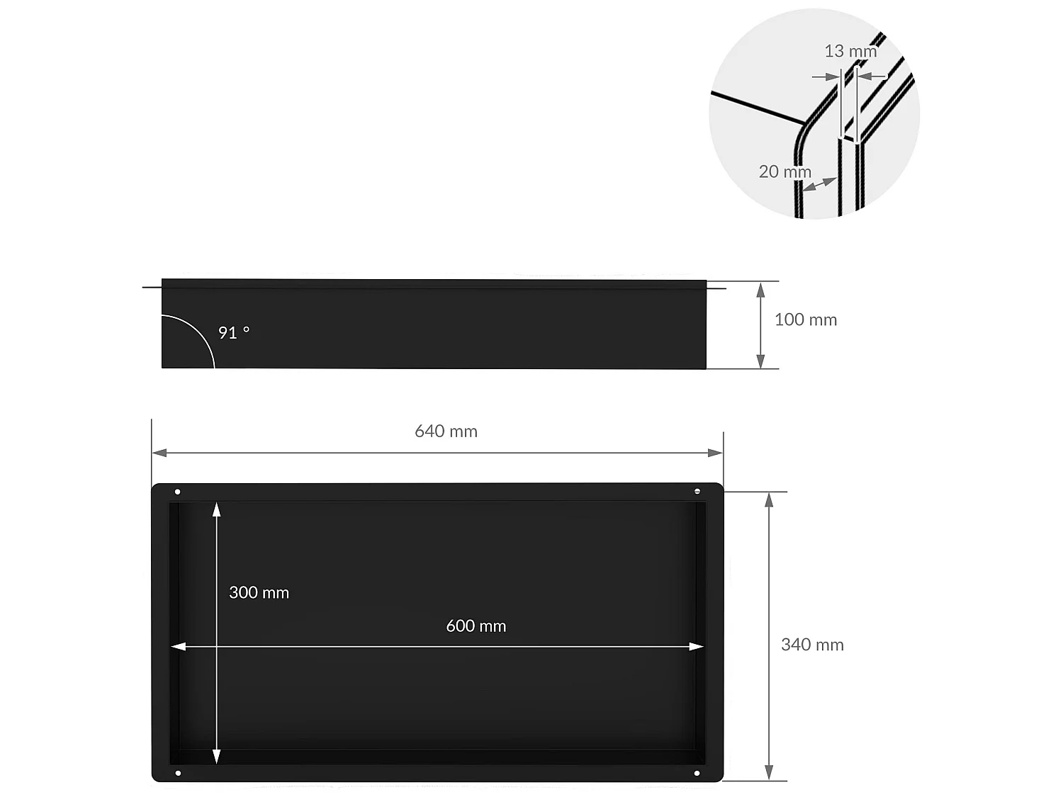 Mensola per doccia a parete Mensola per doccia in acciaio inox nero 60 x 30 x 10