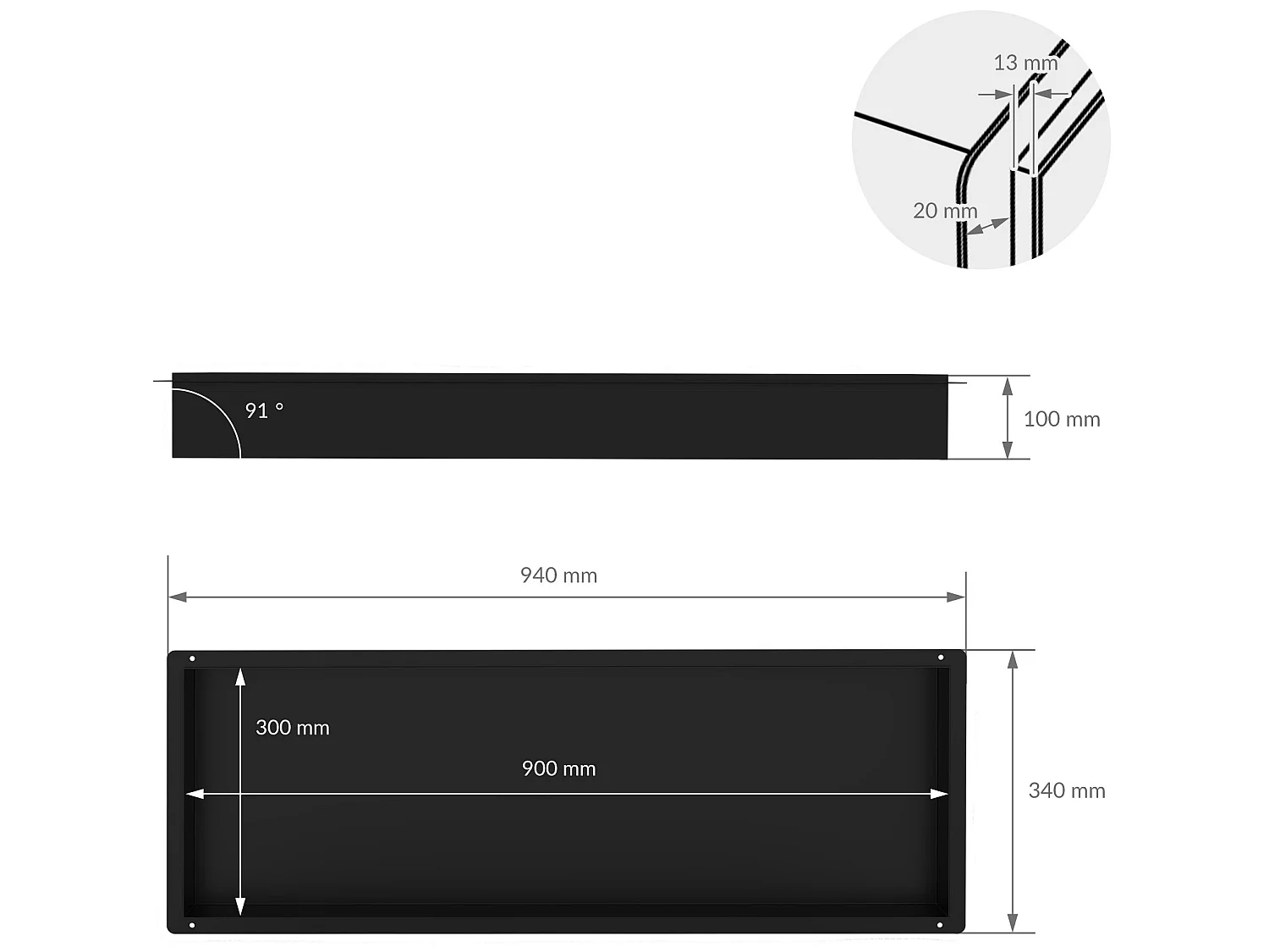 Estante de ducha para nicho de pared Estante de ducha de acero inoxidable Negro