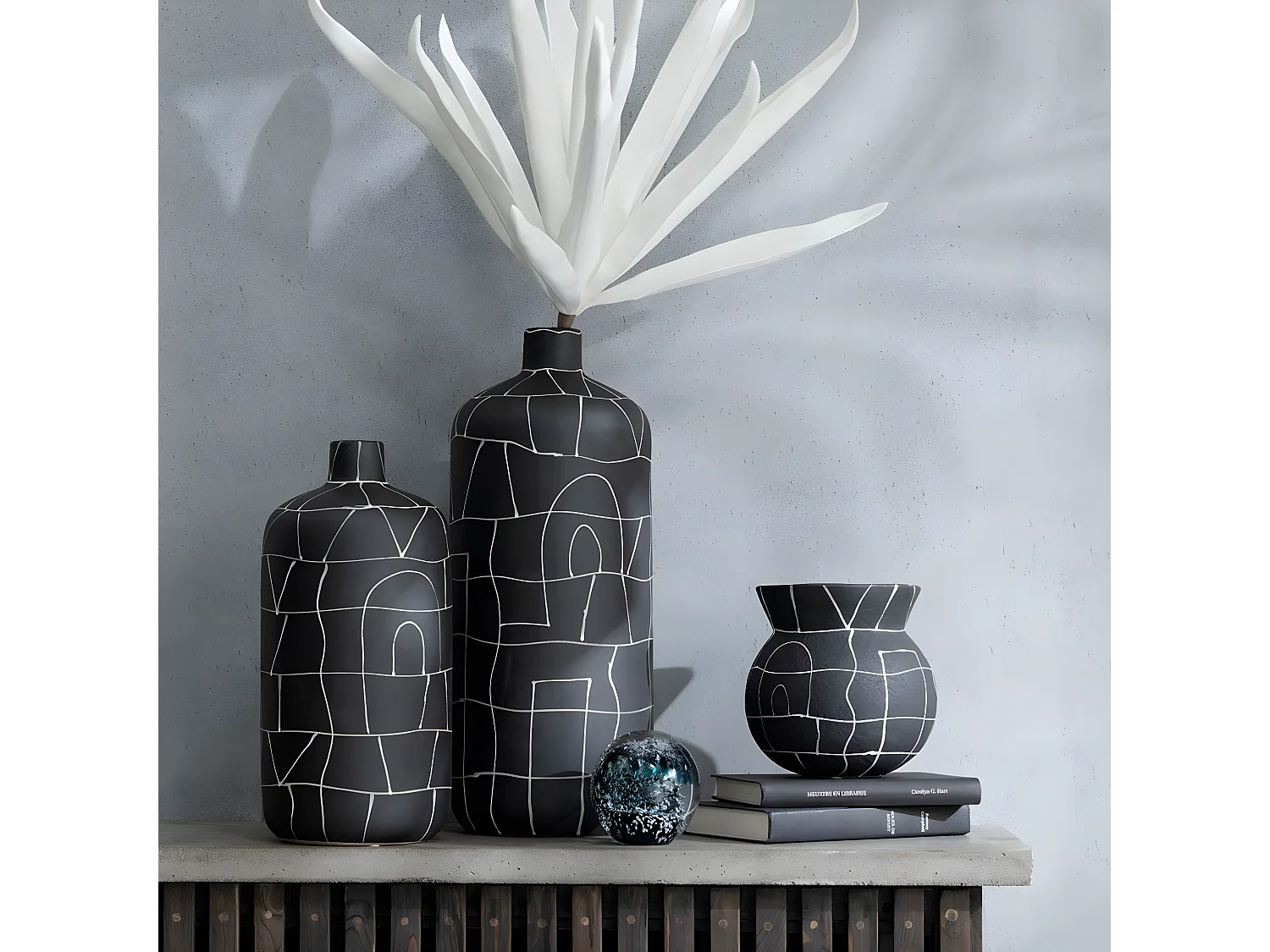 Vase Bouteille en Céramique "Japan" 37cm Noir