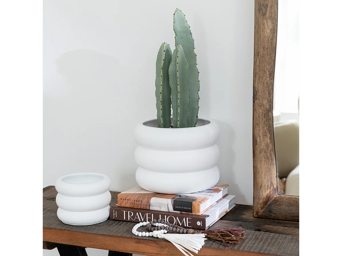 Cache-Pot en Ciment "Anneau" 23cm Blanc