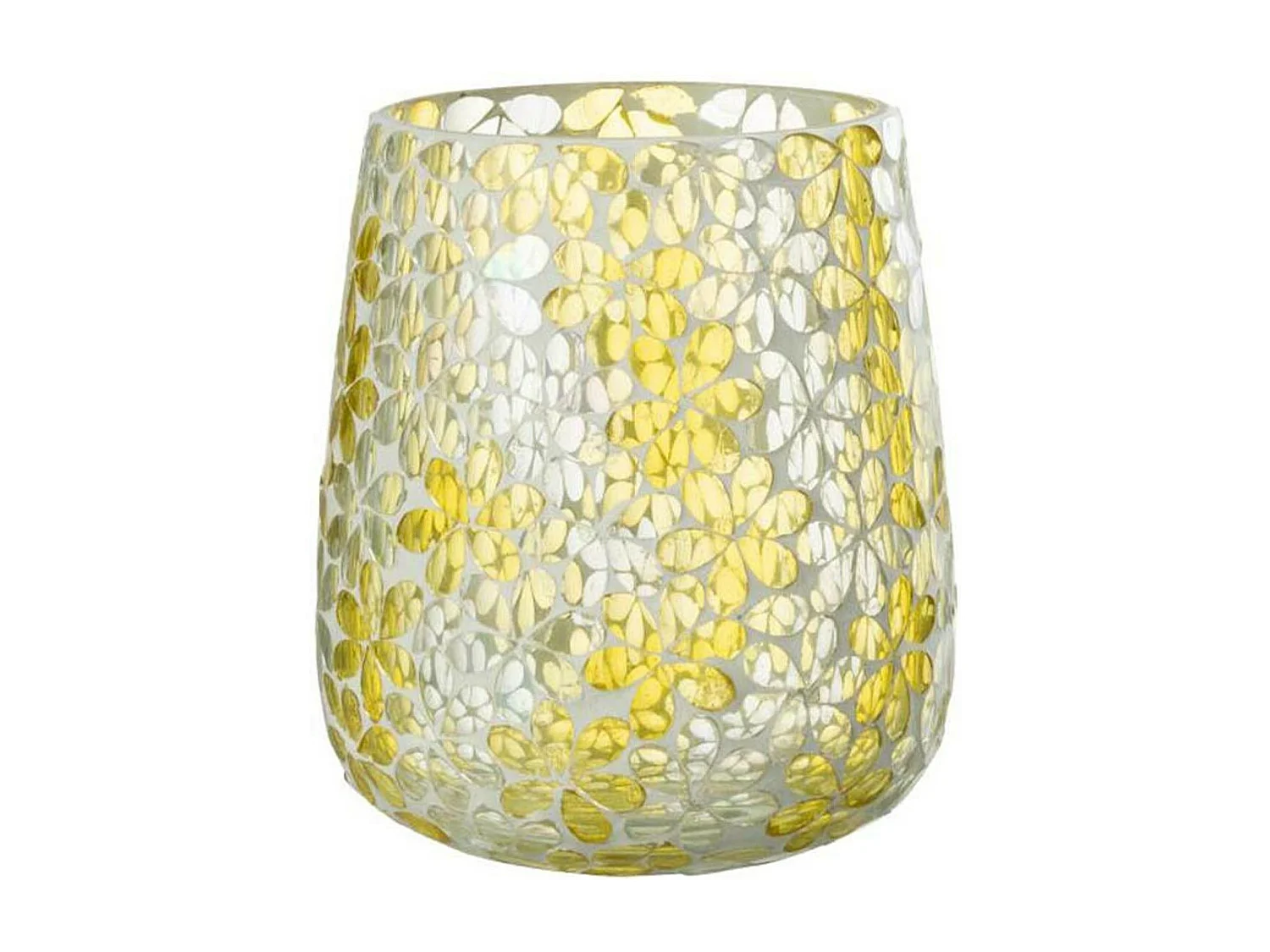 Photophore Design en Verre "Fleurs" 18cm Jaune