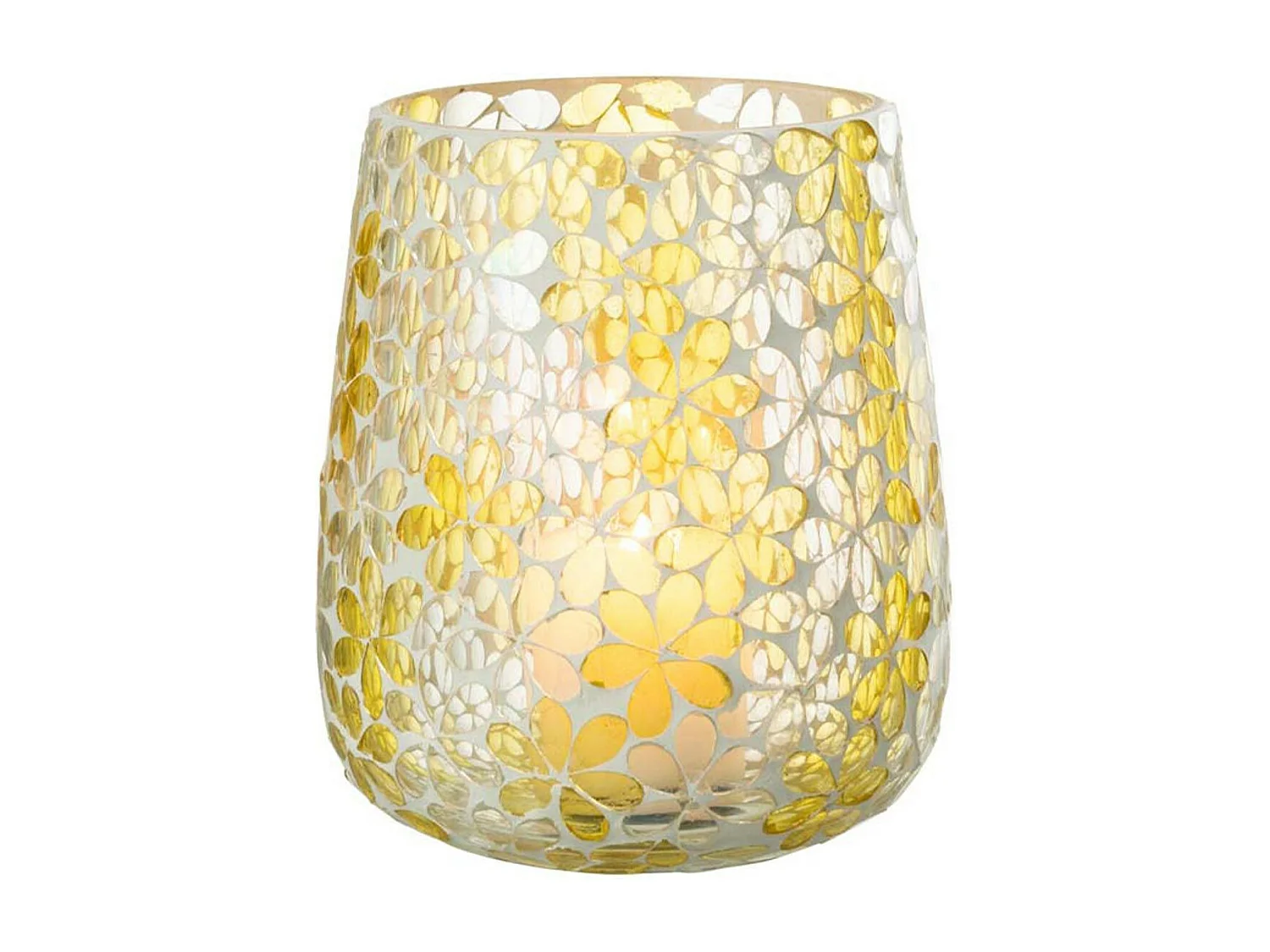 Photophore Design en Verre "Fleurs" 18cm Jaune
