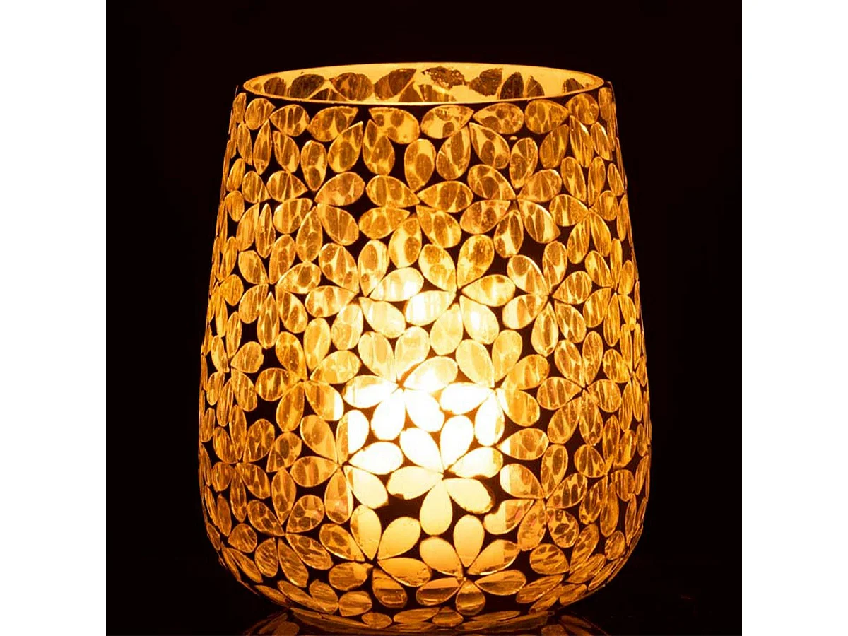 Photophore Design en Verre "Fleurs" 18cm Jaune