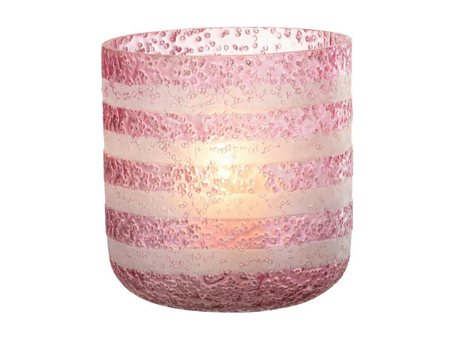 Photophore Design en Verre "Lignes" 15cm Rose