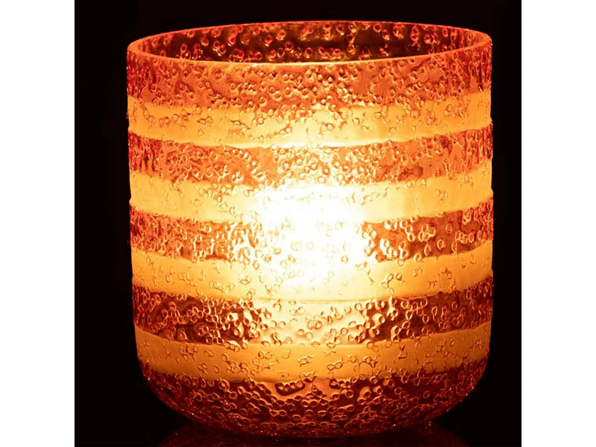 Photophore Design en Verre "Lignes" 15cm Rose