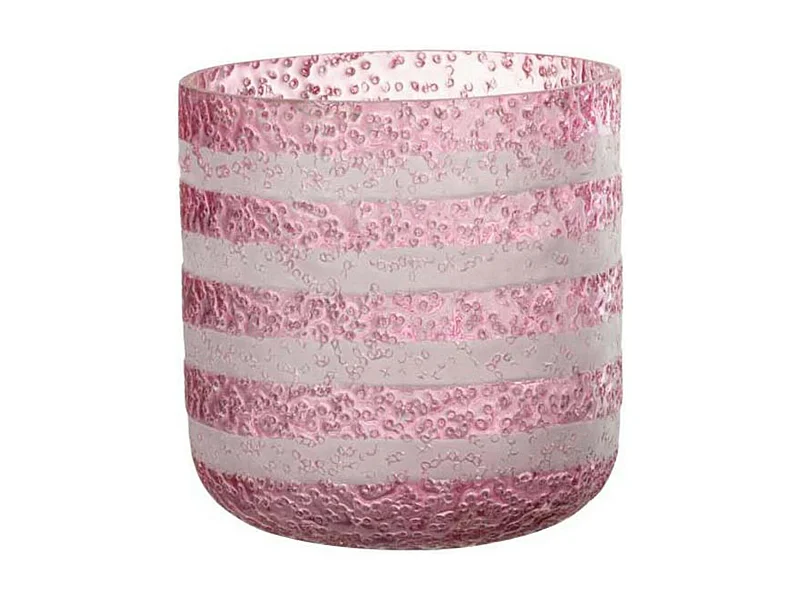 Photophore Design en Verre "Lignes" 15cm Rose