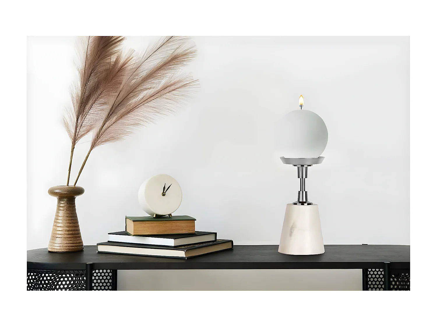 Bougeoir Design en Marbre "Fayya" 22cm Blanc & Argent