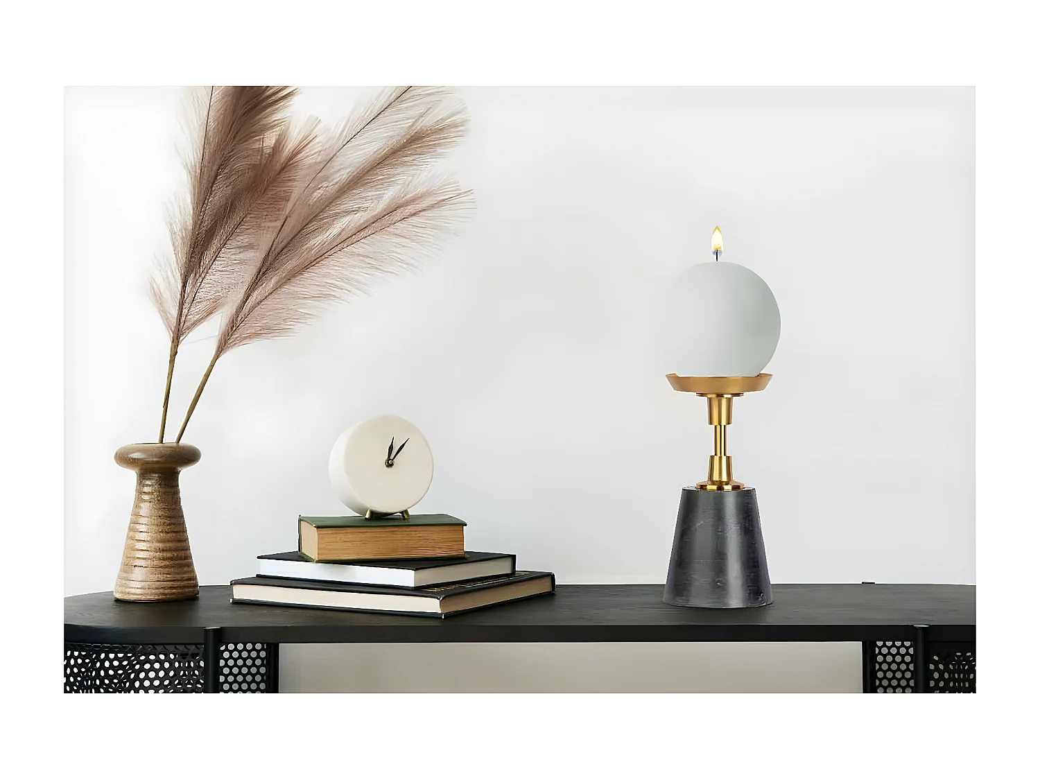 Bougeoir Design en Marbre "Fayya" 22cm Noir & Or