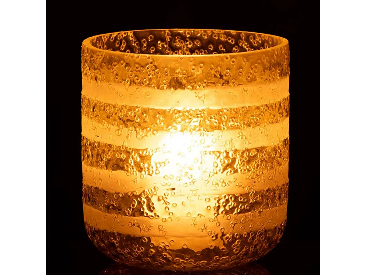 Photophore Design en Verre "Lignes" 15cm Jaune