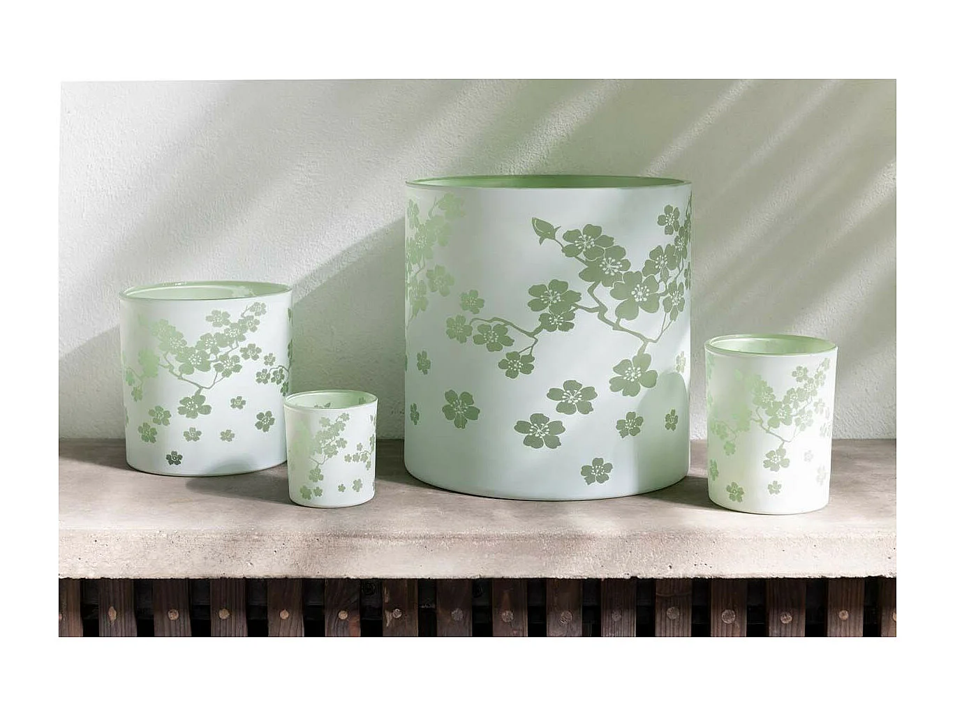 Photophore Design en Verre "Fleurs" 15cm Vert