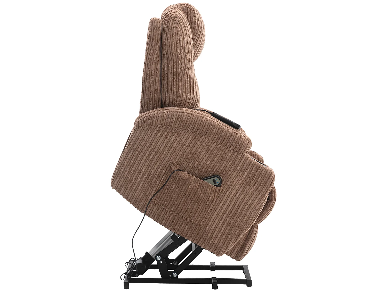 Fauteuil relax électrique avec fonctions de chauffage et de vibration - 2 porte-gobelets et poches latéralles - Marron