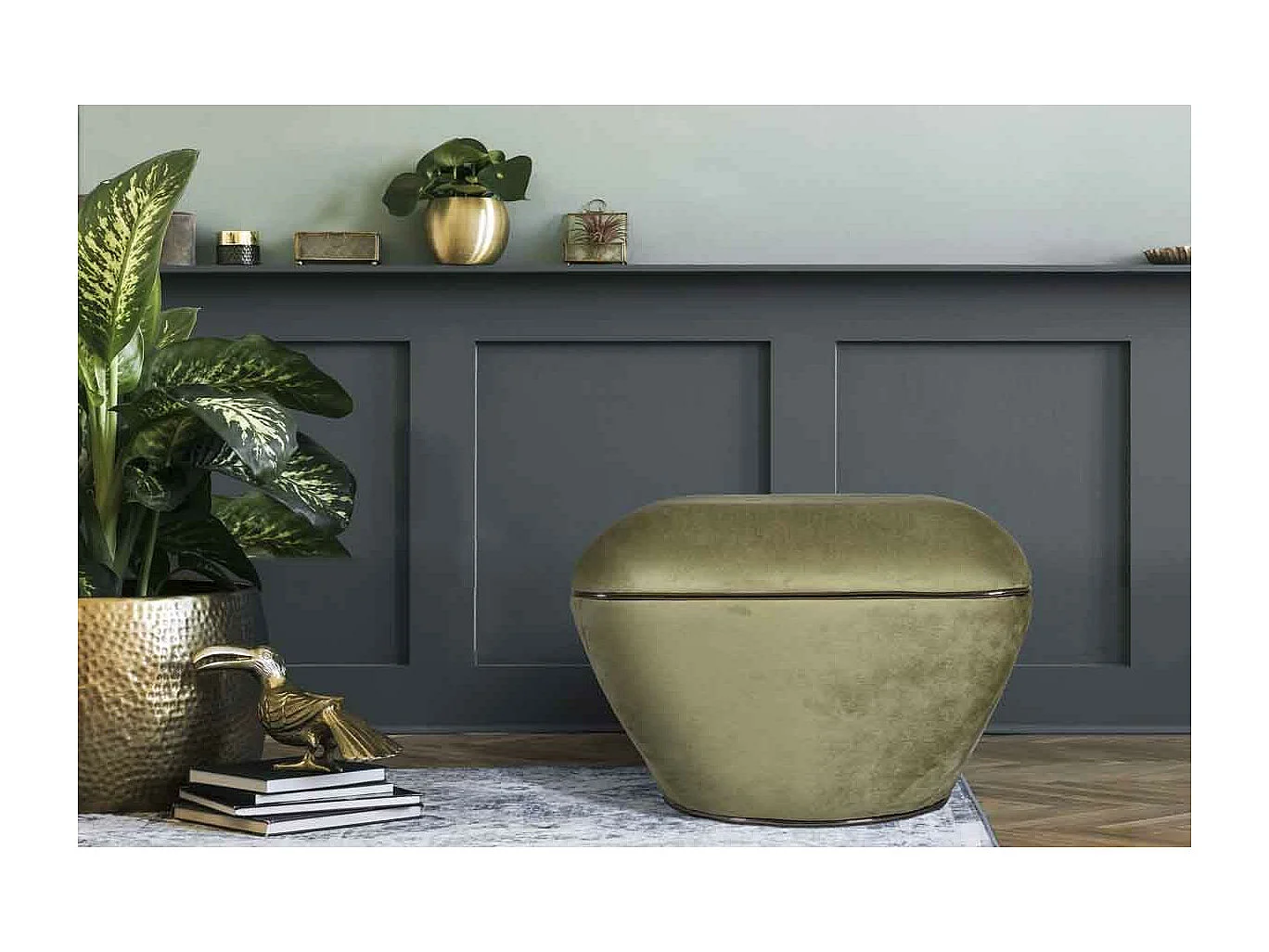 Tabouret Design "Contessa" 60cm Vert & Gris