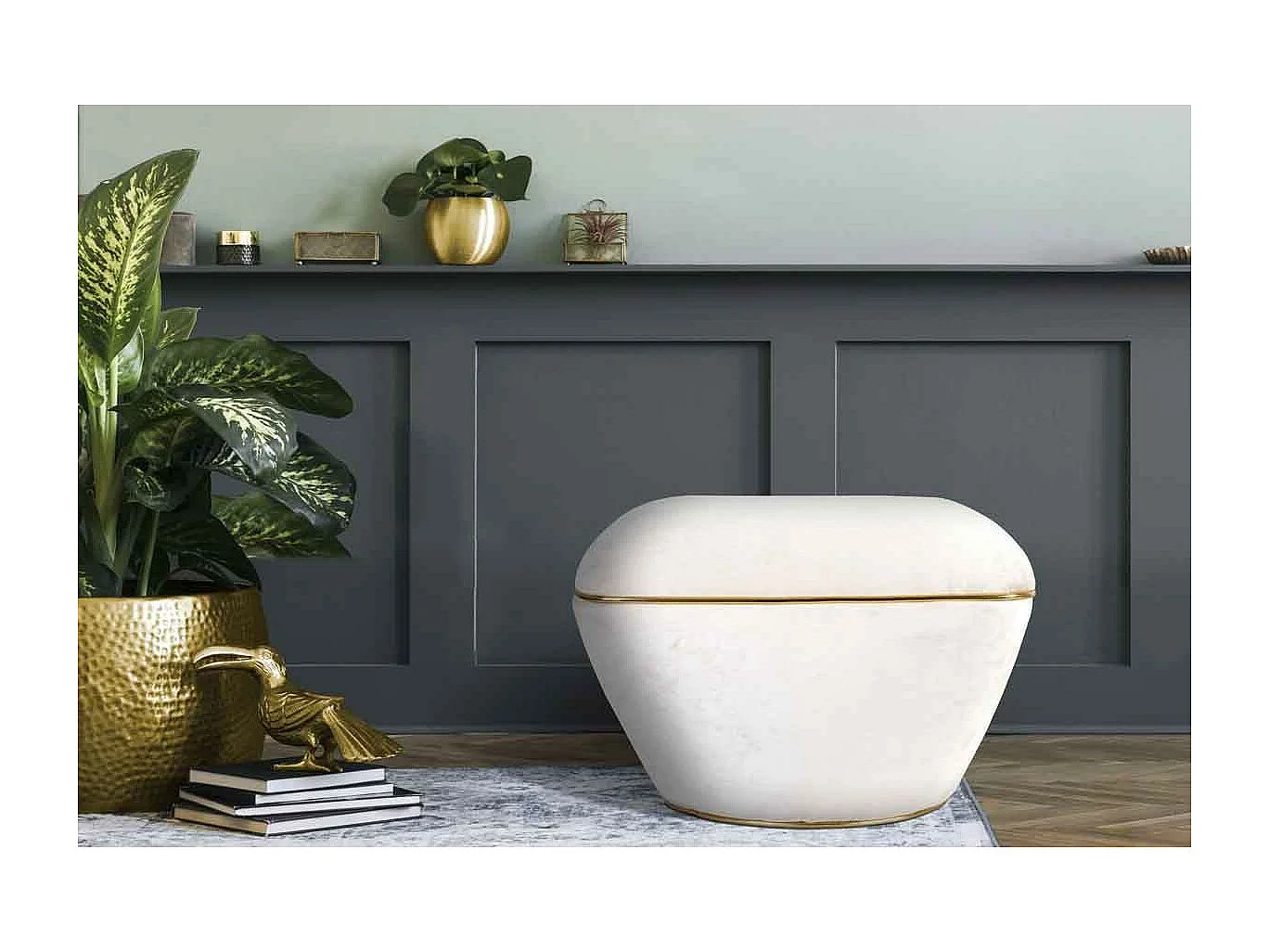 Tabouret Design "Contessa" 60cm Ivoire & Or