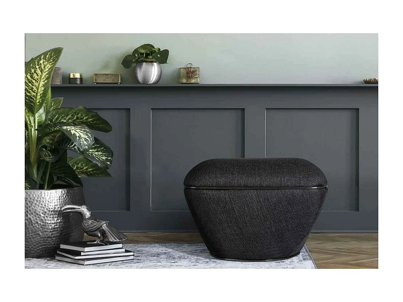 Tabouret Carré "Contessa" 60cm Anthracite & Argent