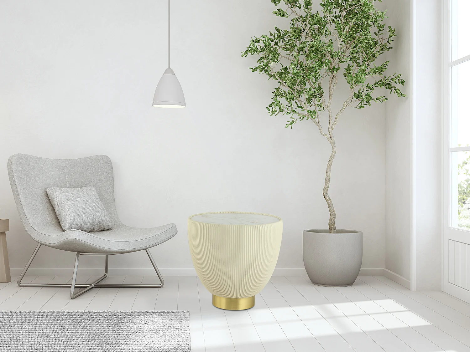 Table d'Appoint Design "Jokai" 47cm Crème & Or