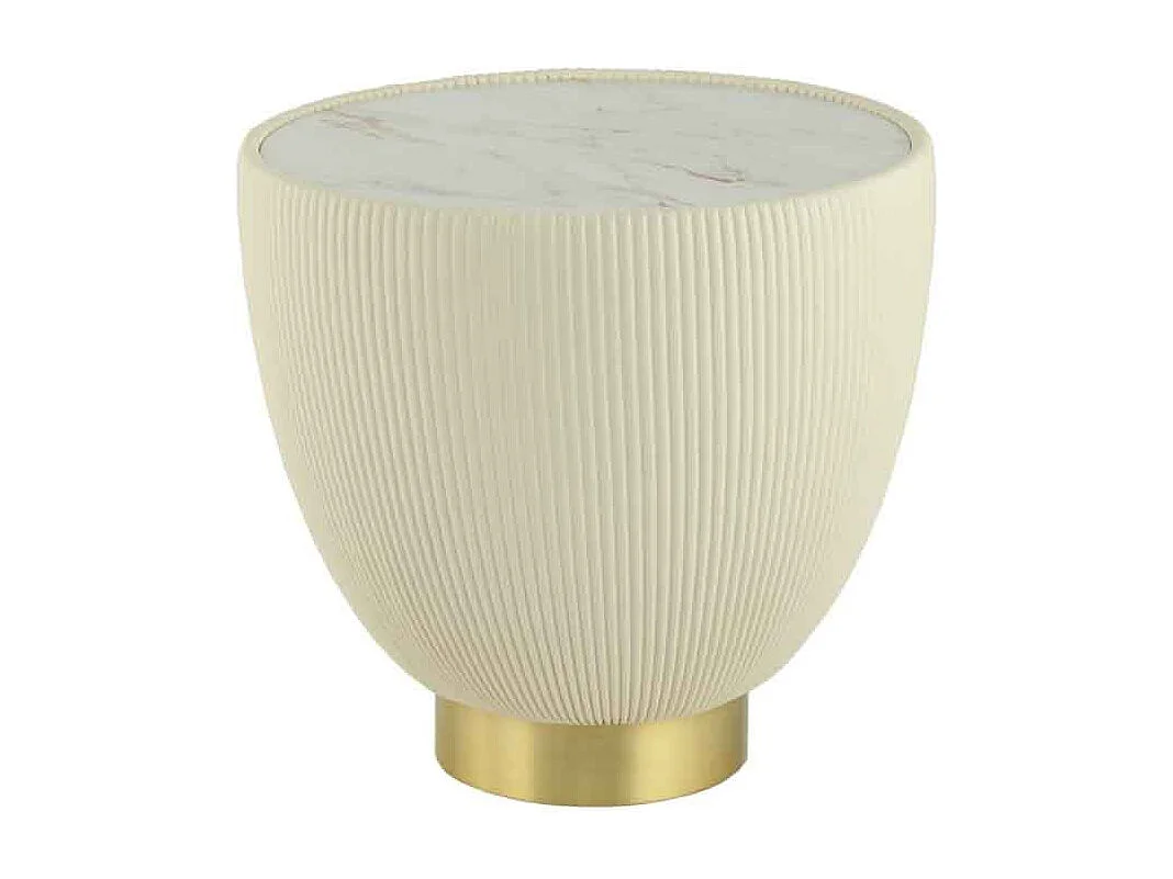 Table d'Appoint Design "Jokai" 47cm Crème & Or