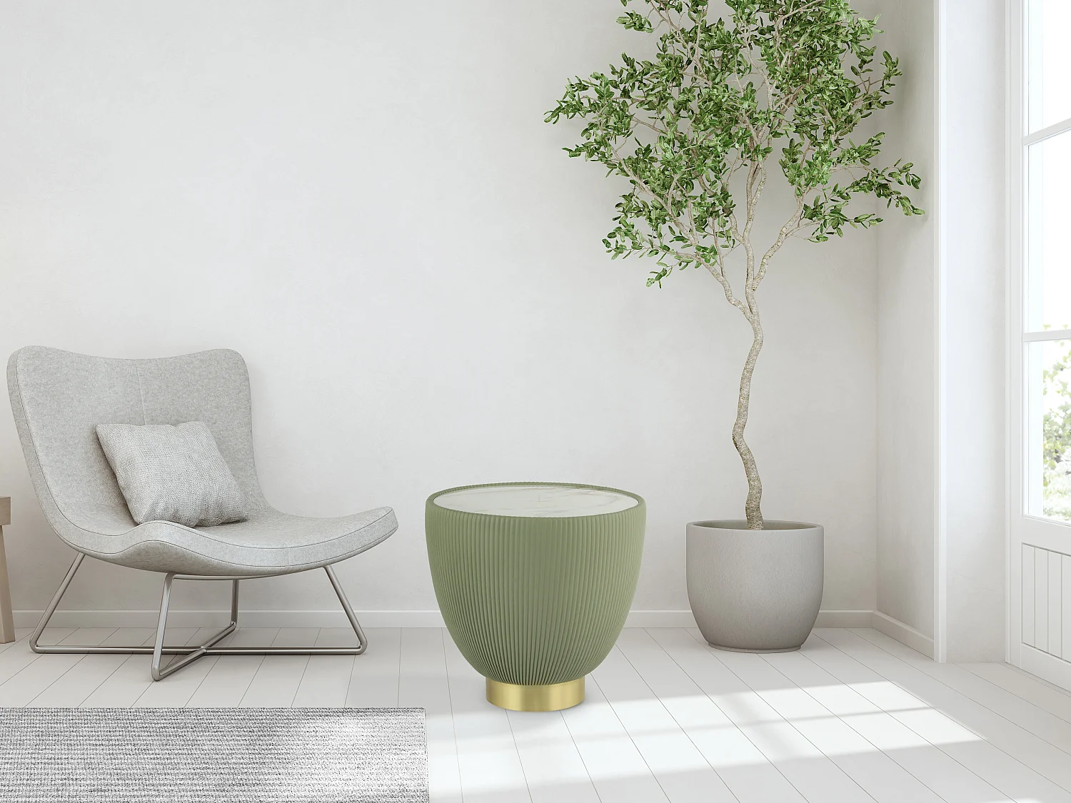 Table d'Appoint Design "Jokai" 47cm Vert & Or