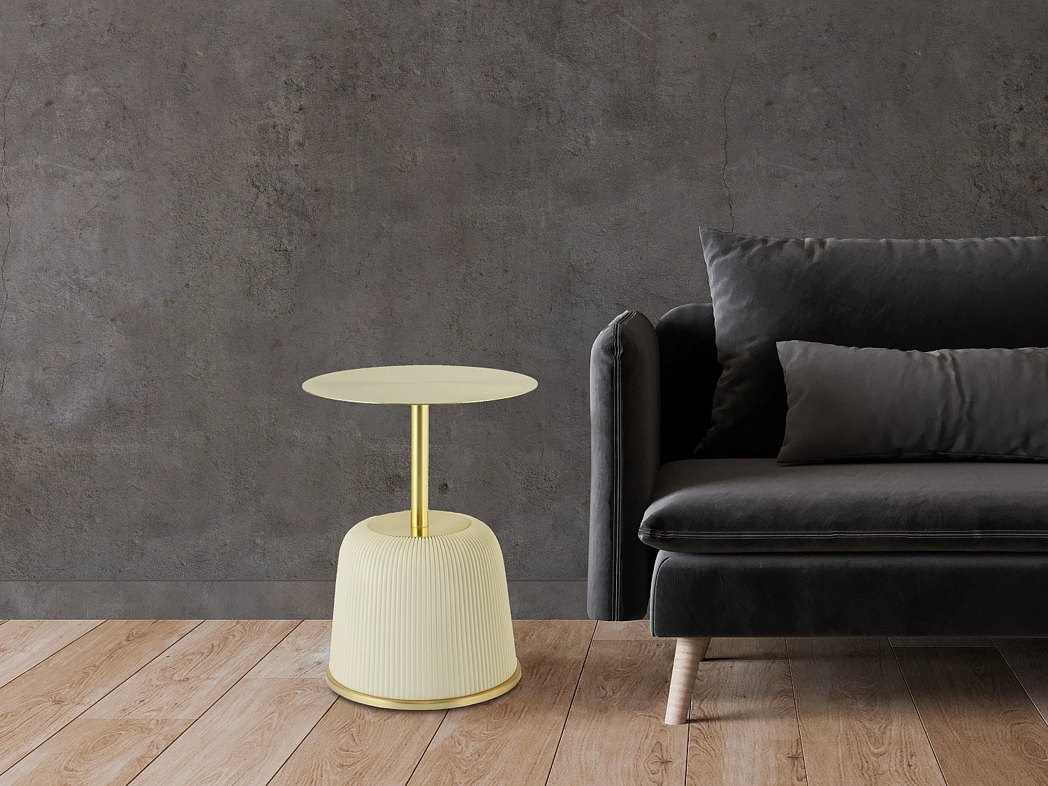 Table d'Appoint Design "Jokai" 60cm Crème & Or